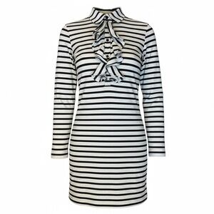Harvey Faircloth Striped Ruffle-Front Long Sleeve Dress